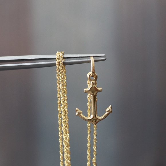 Real Gold 18K Yellow Gold Anchor Pendant Necklace Fine Jewelry - Picture 7 of 7